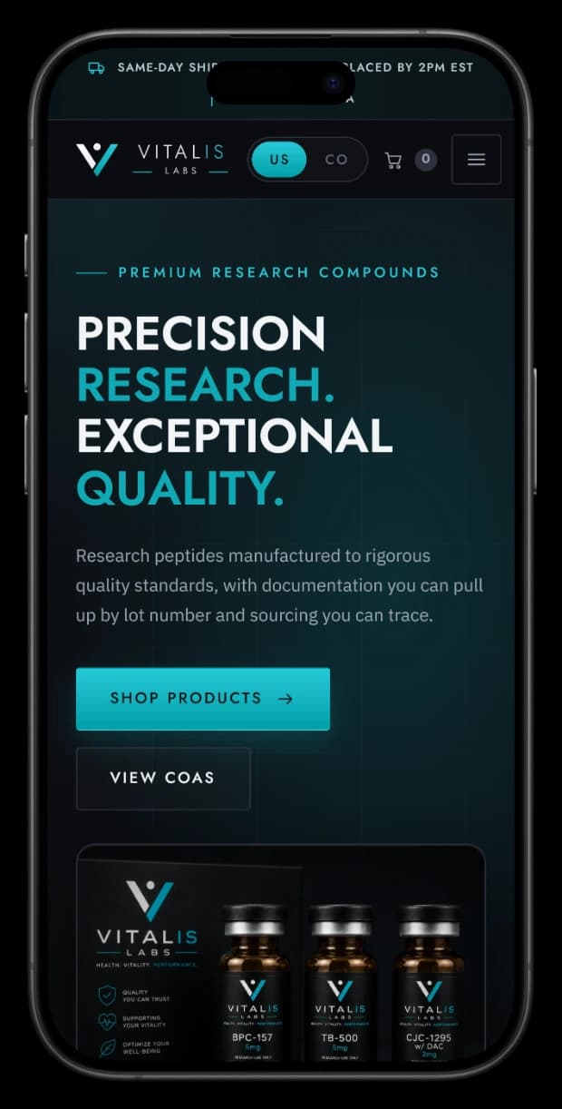 Vitalis Labs, a bilingual store built by GetWebz, shown on an iPhone